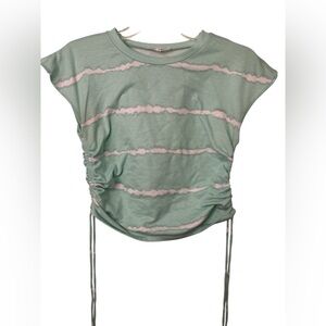 June and Hudson Green White Tie-Dye Ruched Cropped Top